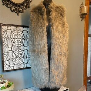 Love Faux Fur Long Vest in Taupe